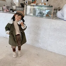 Новое поступление, зимнее пальто-ветровка в Корейском стиле модное длинное пальто с меховым воротником для крутых маленьких девочек