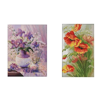 

FashionDIY Cross Stitch Set Embroidery Kit 14CT Purple Vase Pattern Cross-Stitching 36 x 46cm & py Flowers Pattern 33 x 50cm