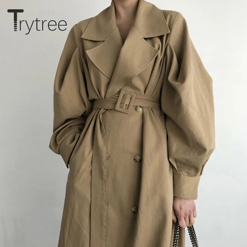 Trytree Осень Зима Женский комплект из двух частей Повседневный отложной воротник двубортный пуговицы Карманы Мода Офис леди костюм пальто
