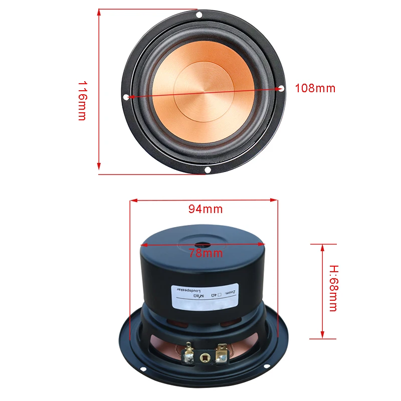 4 Inch Mid Bass Woofer Hifi Speaker 40W 4/8Ohm Mid Range Bass Audio Speaker 25 Core Home Bookshelf Loudspeaker DIY 1PC