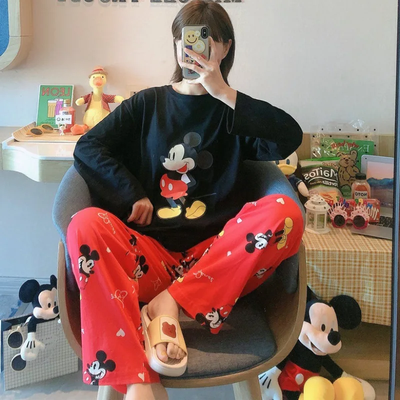 Mickey Women Autumn Long-Sleeved Trousers Two-Piece Pajamas Outer Wear