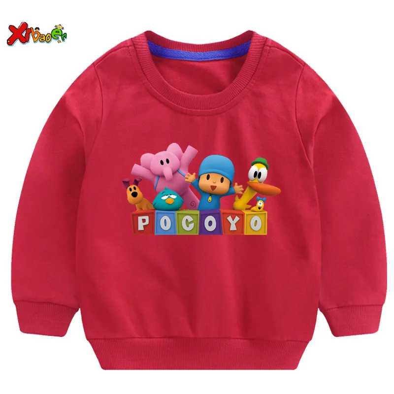 Новинка года; Детский свитер; толстовка с принтом Pocoyo; футболка для мальчиков; черные толстовки с капюшоном; толстовки для маленьких мальчиков и девочек; топы - Цвет: sweatshirt red