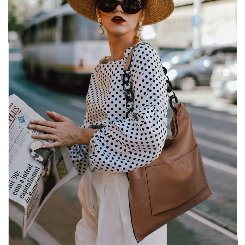 NMD Large-capacity big brand design can hold 14-inch laptop top layer cowhide handbag Super soft female shoulder bag 2 colors