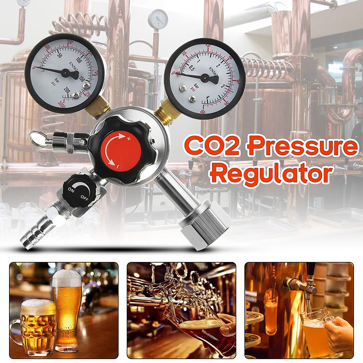 CO2 Регулятор CO2 Редуктор давления пивной пивоваренный Kegerator Двойной манометр клапан 5/1" для домашнего пивоварения или пивного бара
