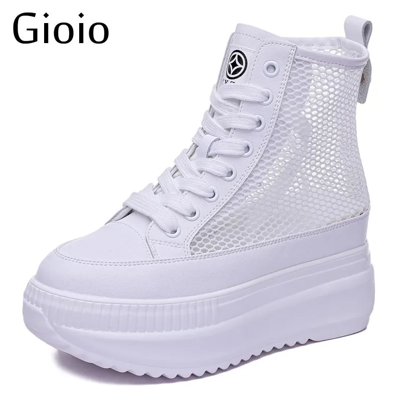 

Gioio Net gauze boots female hollow net boots summer new ankle boots thin model Martin boots 8cm thick soles increase women