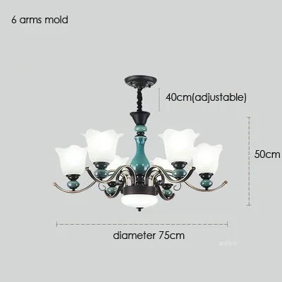 6 lights chandelier Винтажные стеклянные керамические светодиодные люстры Роскошная Керамическая люстра Ретро Железный стеклянный абажур Подвесная лампа для спальни столовой - Цвет абажура: 6 lights chandelier