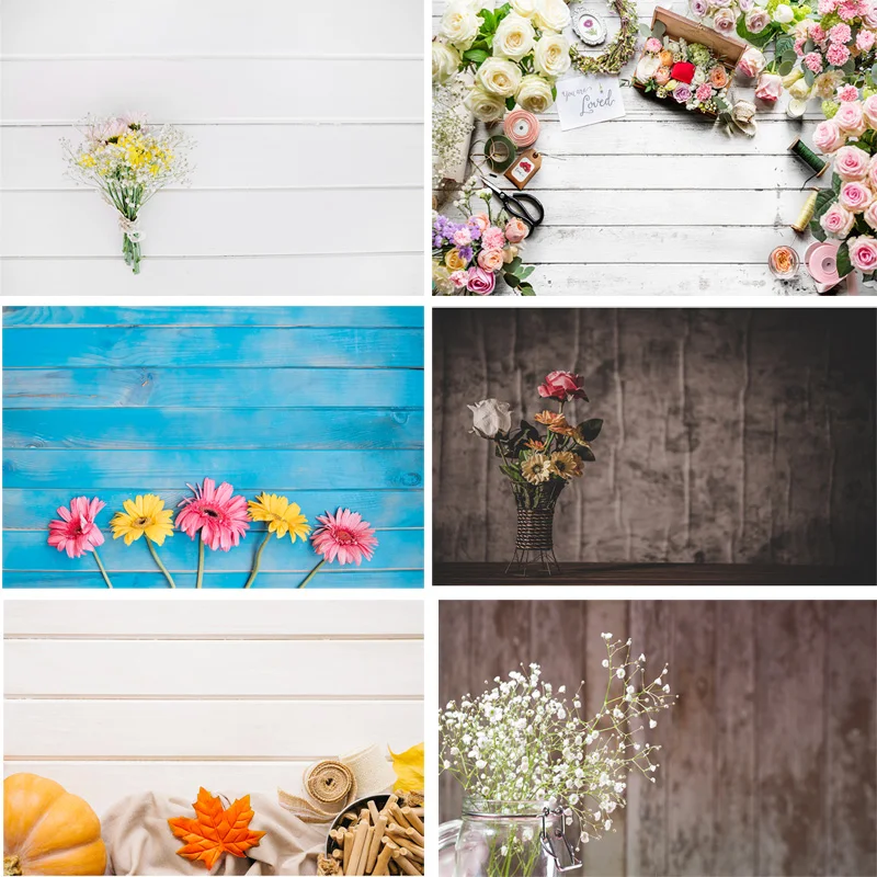 

Vinyl Custom Photography Backdrops Flower and Wooden Planks Theme Photography Background 191029STR-02