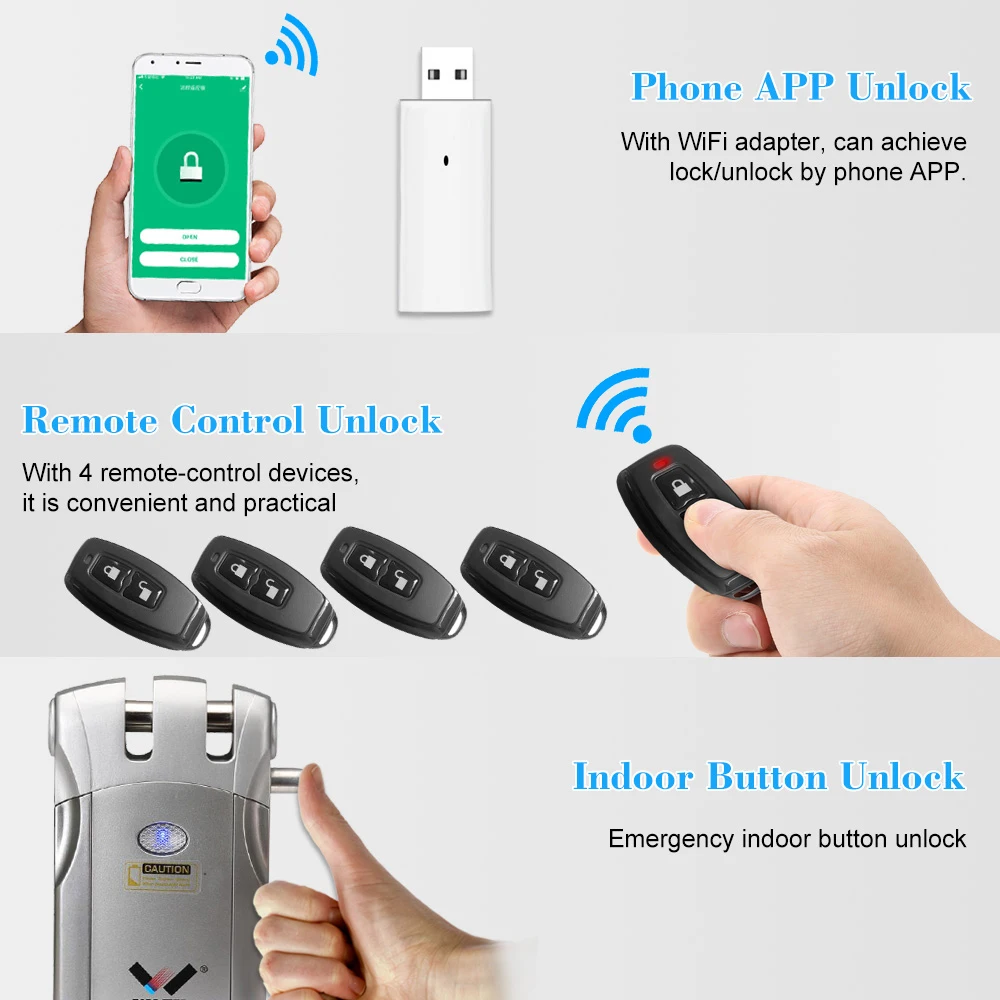 WAFU HF-018W WiFi умный замок с дистанционным управлением Домашняя безопасность Простая установка электронный замок Невидимый БЕСКЛЮЧЕВОЙ умный дверной замок