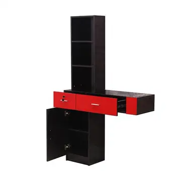 

Wall Mount Beauty Salon Spa Mirrors Station Hair Styling Station Desk Black & Red ship from US drop shipping