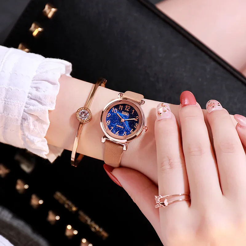 Luxury women's watch unisex starry sky frosted belt watch ladies embellished Roman scale leather watch Zegarek Damski