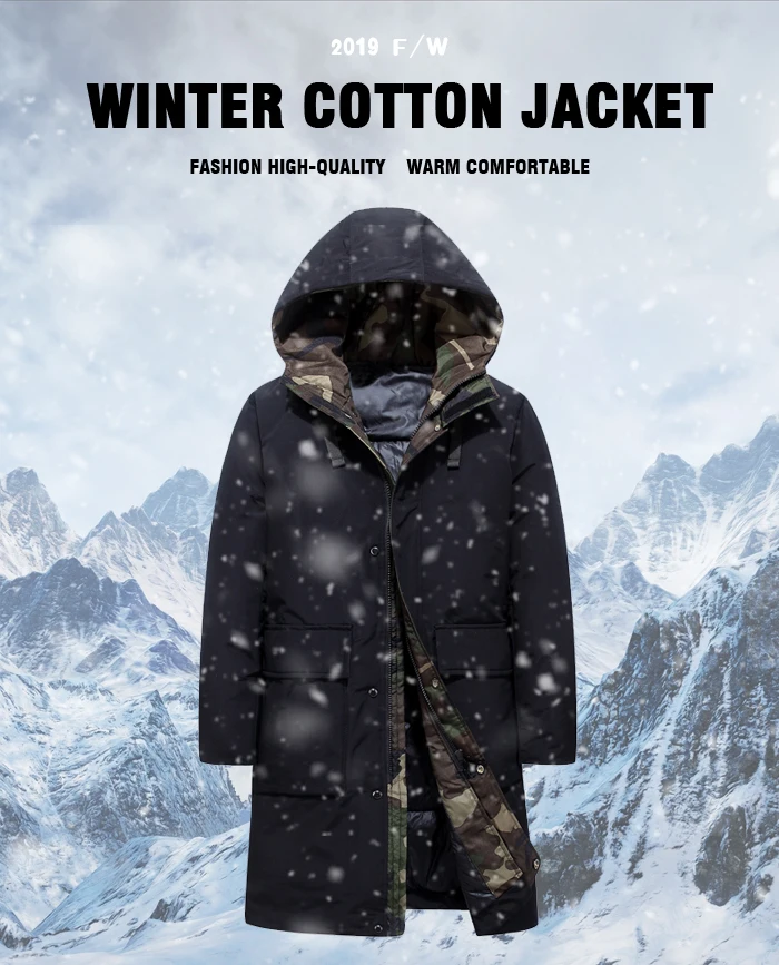 Winter New Men's Thick Hooded Jackets and Coats Fashion Camouflage Stitching Warm Long Parka Male Brand Clothing