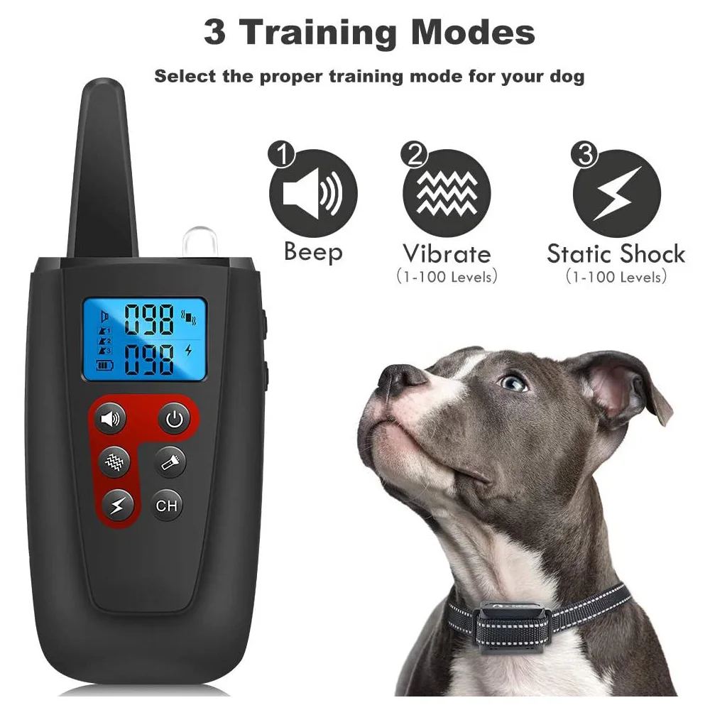 

2021 NEW 1000m Remote Control 3 Modes Dog Training Collar Dog Anti-Bark Device Wide-Range Remote Control Dog Training Device