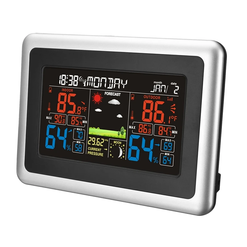 

Wireless Weather Station Indoor Outdoor Temperature Humidity Sensor Colorful LCD Weather Clock Hygrometer Forecast Sensor Tool