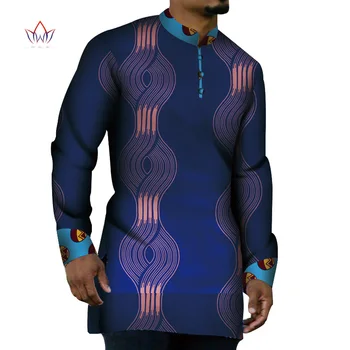 

African Clothes Men Long Sleeve Patchwork Shirts Bazin Riche African Design Clothing Casual 100% Cotton Mens Top Shirts WYN672