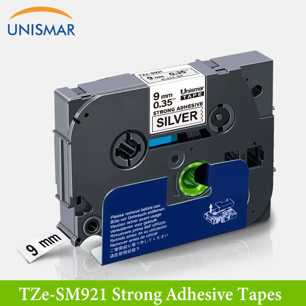 Unismar TzeSM921 Black on Matt Silver Laminated Label Tape Strong Adhesive Tapes Tze-SM921 Tze SM921 tze sm921 for P-touch | Компьютеры и