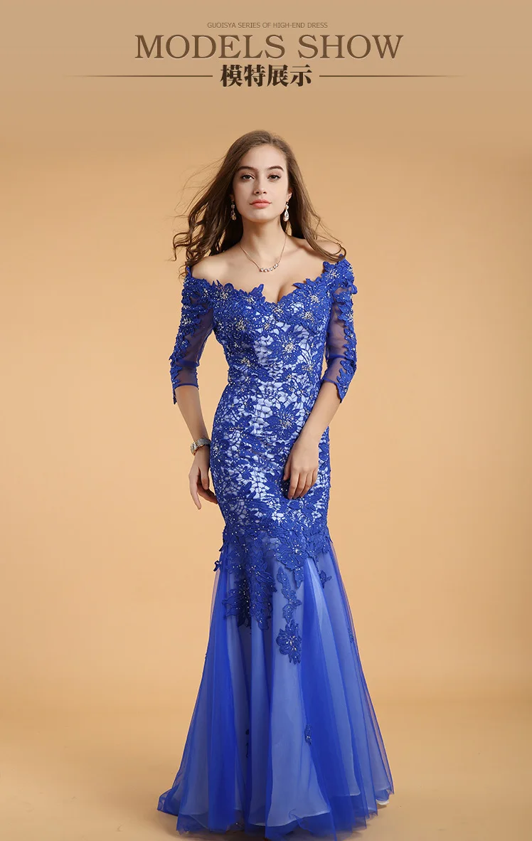 Robe de soiree, новинка, сексуальное платье невесты с открытой спиной, королевское синее кружевное платье с кристаллами, вечернее платье, платья для матери невесты