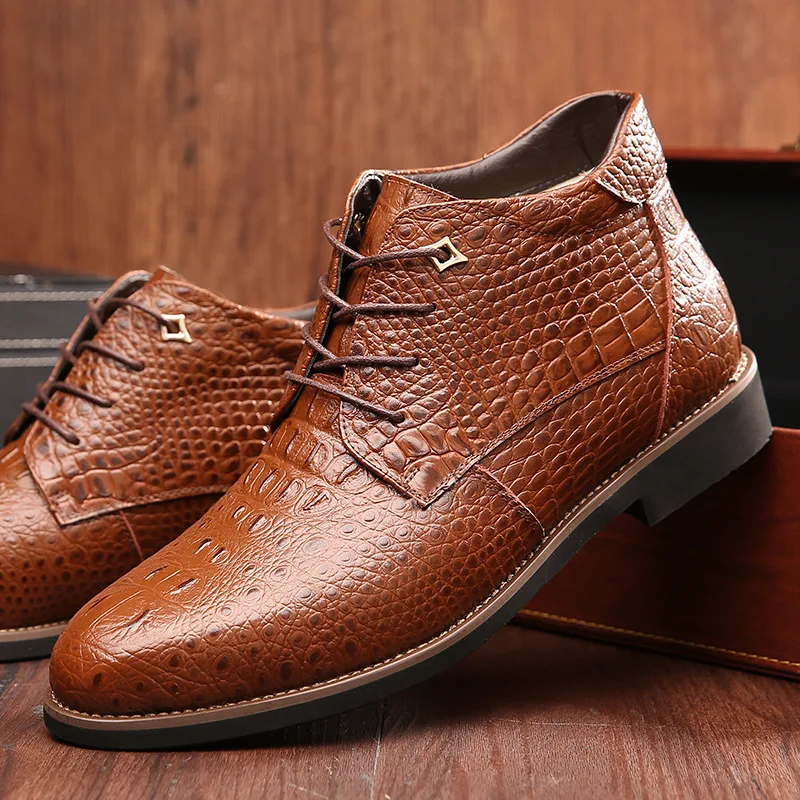 Мужские зимние ботинки с теплым густым мехом Ботильоны Модная мужская деловая