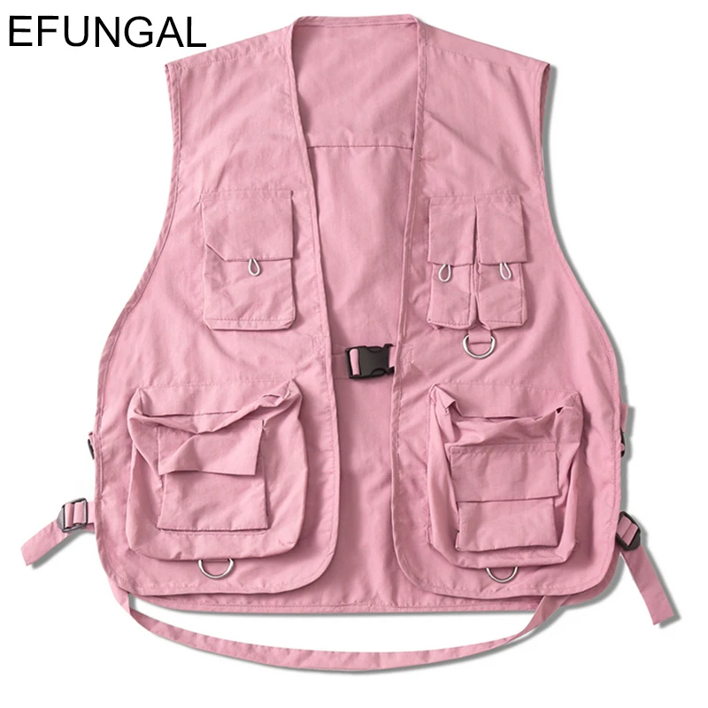 Cargo Vest Pink Hip Hop Vests Men Coats 