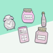 Dessin animé rose amour rêves bouteille MP3 réveil broches drôle émail Pin sac à dos vêtements bijoux accessoires cadeau pour ami(China)