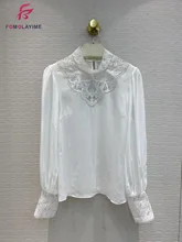 2020 Spring Summer High-quality Woman Shirt Nail Bead Button Blouses O-Neck Hollow Out Sleeve Hollow Out Famous Lady Shirt