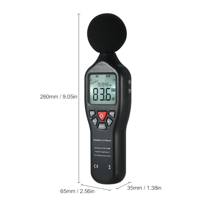 LIXF 30-130Db Lcd Sound Level Decibel Meter Logger Tester Noise Measurement Time Display Auto Off Setup with Data Logging Functi
