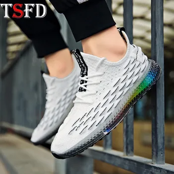 

Fly Weaving Man Sneakers for Men Shoes Sport Ultralight Running Shoes Men Lace Up Jogging Shoe Summer New White Sports Shoes C14