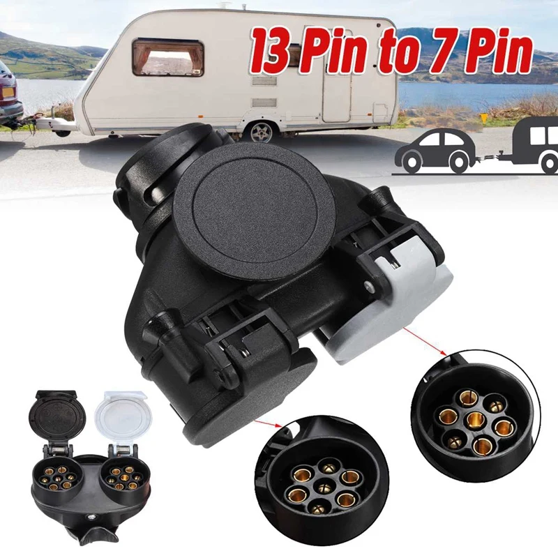 13 Pin To 7 Pin Double-Head Connector Campervan Caravan Rv Trailer Power Connector Plug Socket Connector Conversion Adapter