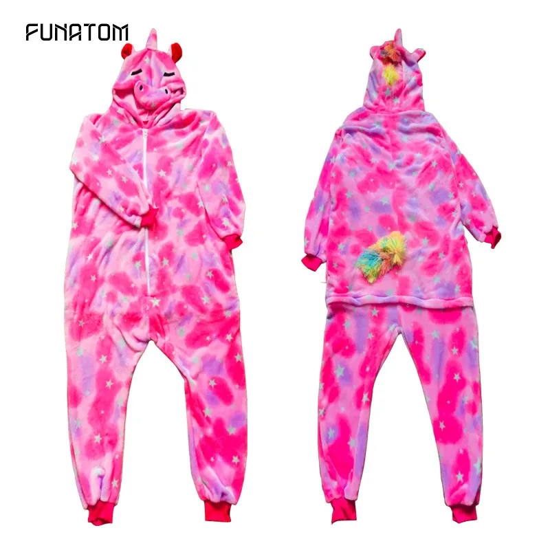 Children's Sleepwear for Boys Girls Unicorn Pajamas Flannel Kids Stich Unicornio Pijamas Set Animal Winter Onesies - Цвет: 10