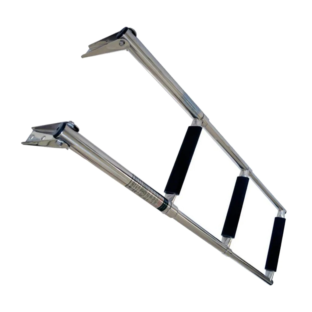 3 Step Boat Ladder Telescoping Folding Over Mount Under Platform Boarding Swim Step Stainless Steel Heavy Duty