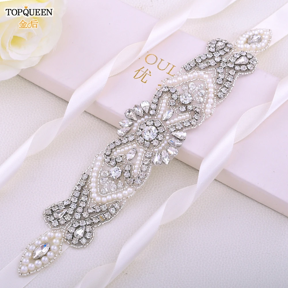 TOPQUEEN S208 Bride Rhinestone Beaded Belt Wedding Accessories Women