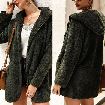 

Droppshiping Women Autumn Winter Hooded Jacket Coat Long Sleeve Lapel Warm Cotton Coat J55