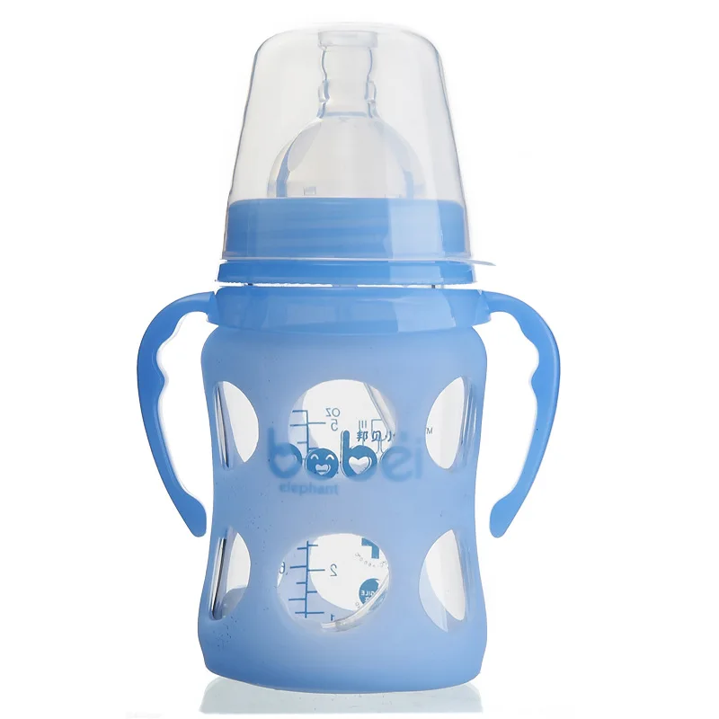 

Bombay Baby Elephant Glass Feeding Bottles Wide Mouth with Handle Automatic Arc 150ml Explosion-Proof with Silicone Cover