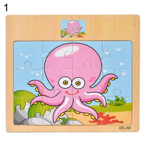Деревянный красочный динозавр Зебра животное Пазлы доска Интеллектуальная Детская игрушечная деревянная головоломка доска игрушка мультяшный животный узор - Цвет: Octopus