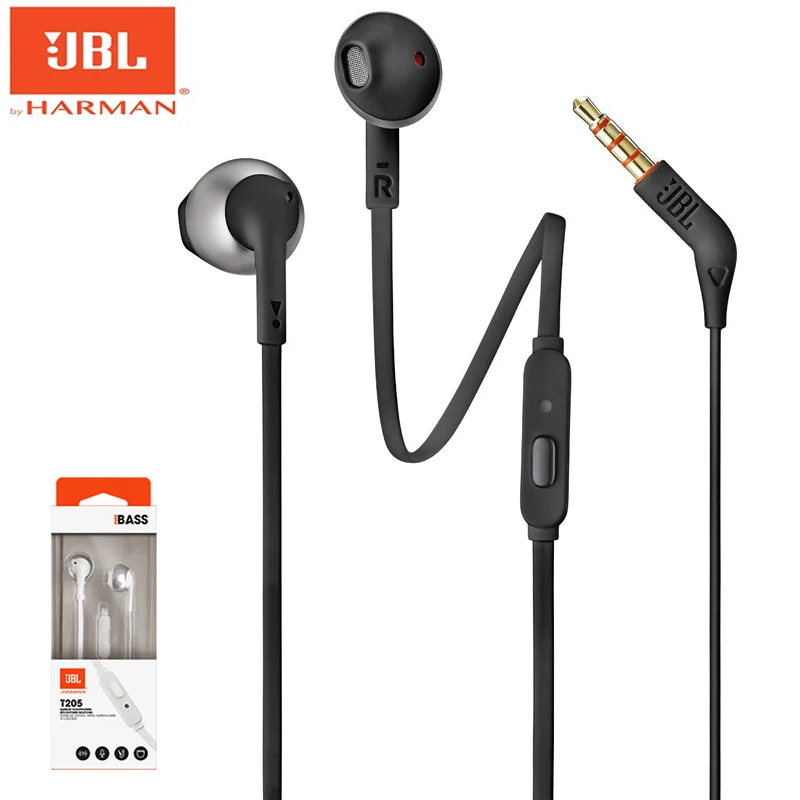 Наушники-вкладыши JBL TUNE 205 проводные стерео музыкальные наушники-вкладыши с одной