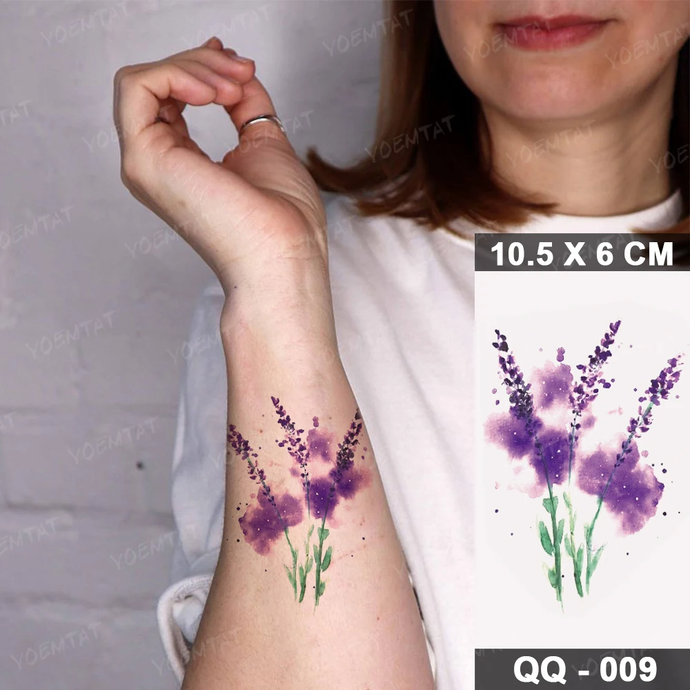 Waterproof Temporary Tattoo Sticker Watercolor Realistic Lavender Daisy Flower Plant Tatoo Woman Child Kid Ankle Fake Tatto Man