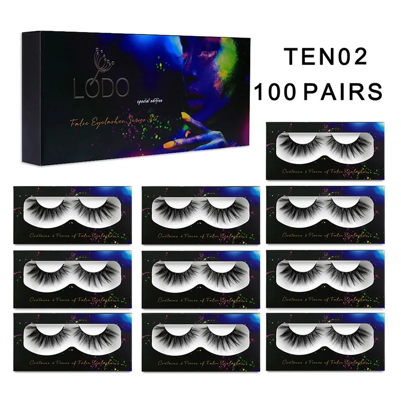 LTWEGO 100 шт, норковые ресницы оптом, натуральные длинные накладные ресницы, пушистые тонкие ресницы для наращивания, макияж, ручная работа,, искусственные ресницы - Цвет: 100 PAIRS TEN02
