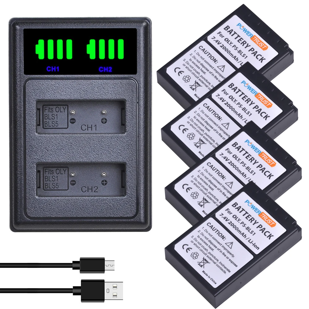 2000mAh BLS-1 BLS1 Battery and Charger for Olympus PS-BLS1 PEN E-PL1 E-PM1 EP3 EPL3 Evolt E-420 E-620 E-450 Digital SLR Cameras
