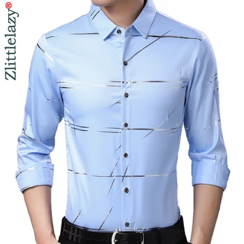 

2019 brand casual luxury striped long sleeve slim fit men shirt streetwear social dress vintage shirts mens fashions jersey 9315