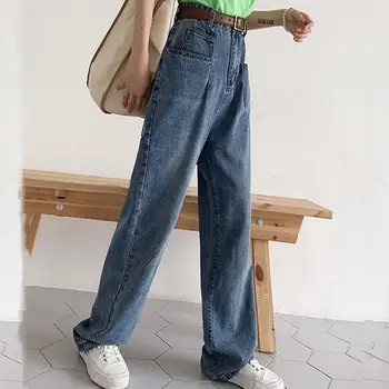 

High Waist Women Straight Jeans Plus Size Loose Vintage Boyfriends Wide Leg Pants Street Denim Pockets Jeans Trousers