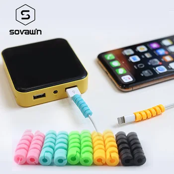 

SOVIWN Headphone Accessorie Silicone Winder Protective 10pcs Spiral Cable Protector For Iphone Android USB Wire Winder Organizer