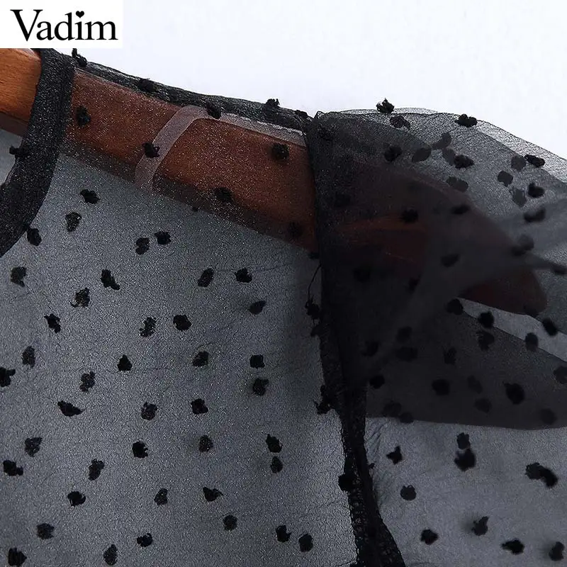 Vadim, Женская Сексуальная Блузка с прозрачной сеточкой, короткий рукав, Круглый ворот, одноцветные рубашки, прозрачные, повседневные, стильные, белые топы, blusas DA630