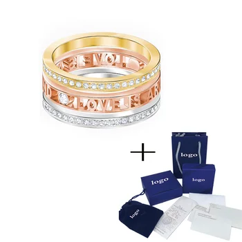 

Fashion Jewelry SWA New ADMIRATION Ring Love The Fresh Three-In-One Love Is Around Word Crystal Female Elegant Romantic Gift