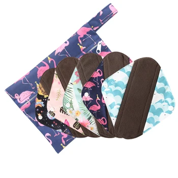 

DropShipping Reusable Bamboo Charcoal Hygiene Menstrual Pads 5PCS with Waterproof Bag Washable Women Sanitary Pads for Women