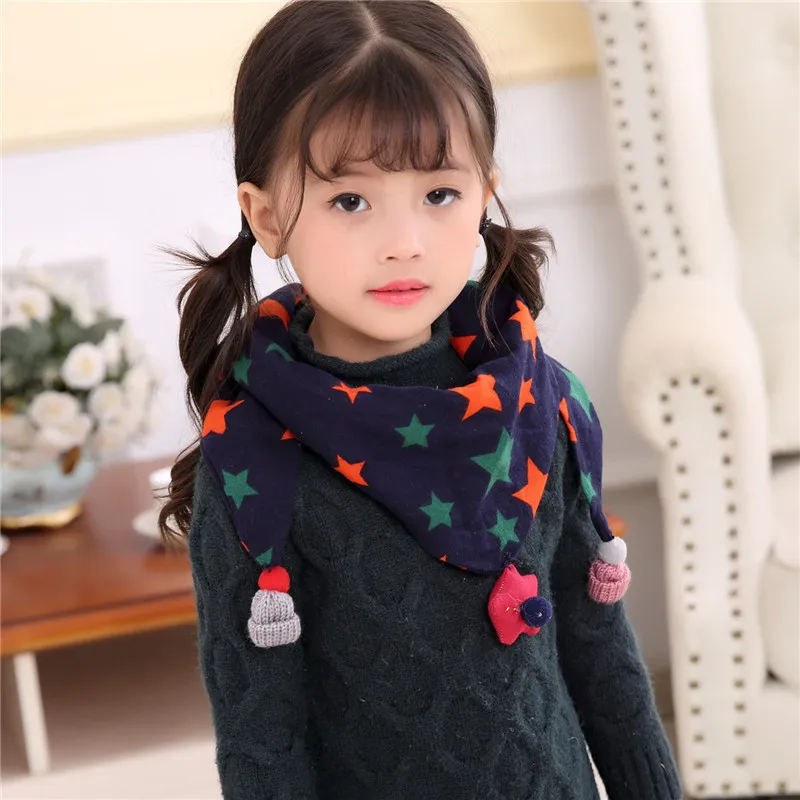 

Autumn and winter new children's scarf cold and warm baby cotton double triangle scarf cartoon pattern bib baby scarf wholesale