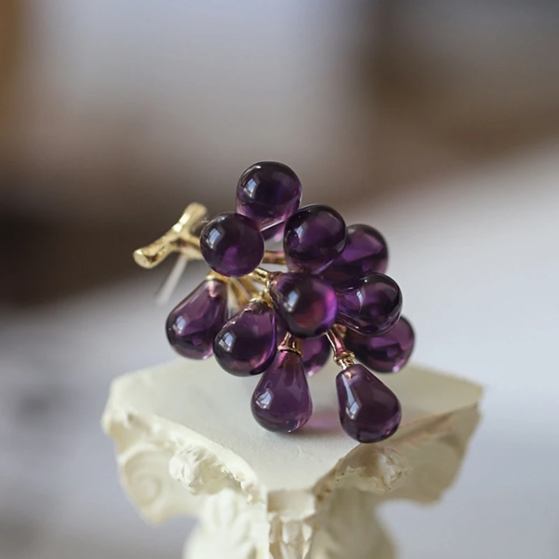 Simulation Grape Earrings Cute Fruit Shape Handmade Korean Style Female Fashion Alloy Resin Material Party Jewelry Gift | Украшения и