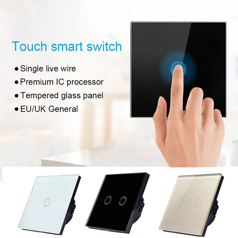 

Crystal Glass Panel LED Light Touch Sensor Switch Touch Switch 220V Lamp 1/2/3 Gang 1 Way Wall Touch Screen Switch