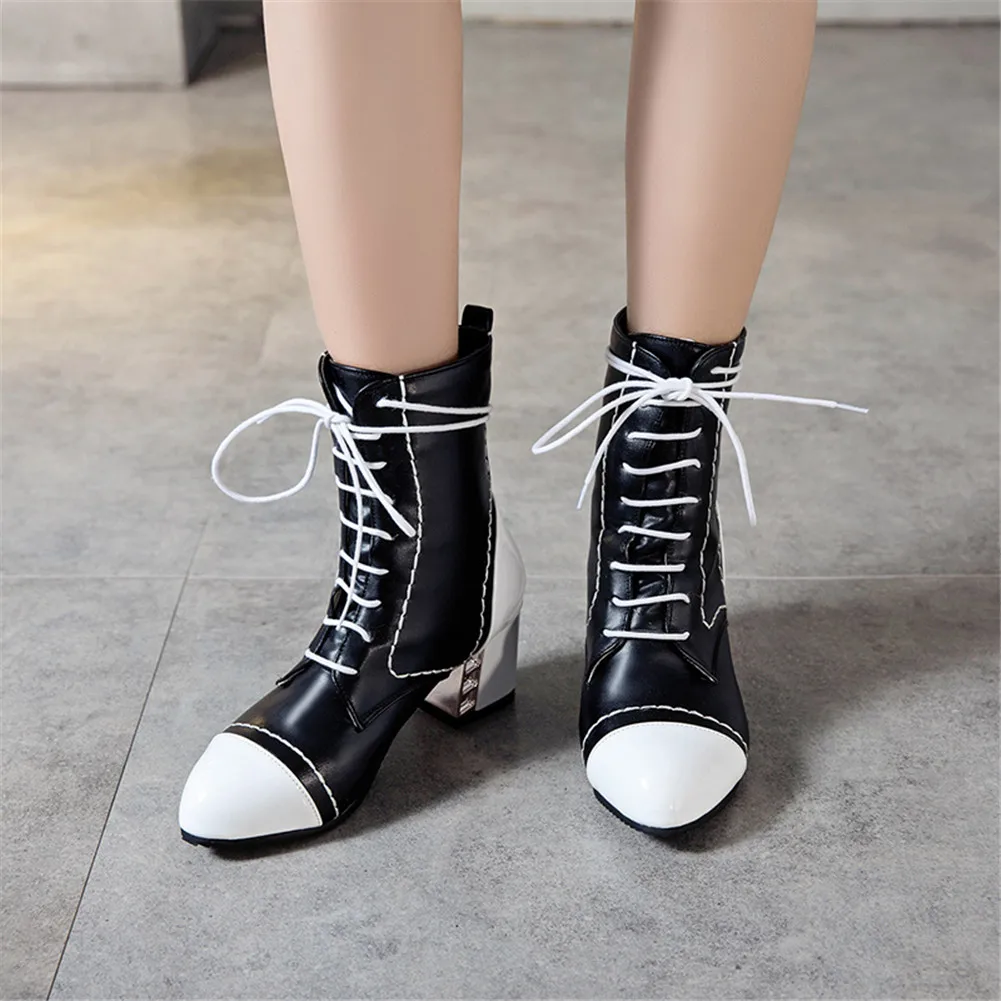 

SARAIRIS 2020 Plus Size 32-48 Fashion INS Hot Ankle Boots Women Shoes Chunky Heels Shoelaces Add Fur Warm Winter Shoes Woman