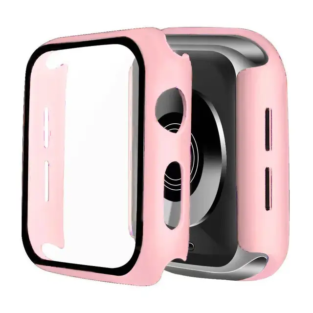 Glass + Cover For Apple Watch case 6/SE/5/4/3/2/1 iWatch 42mm 38mm bumper Tempered Glass for apple watch 44mm 40mm 42mm 38mm Red pink