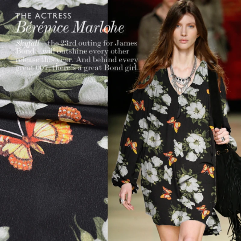 Шелкопряда крепдешин белая Магнолия напечатанная Элегантная удобная ткань