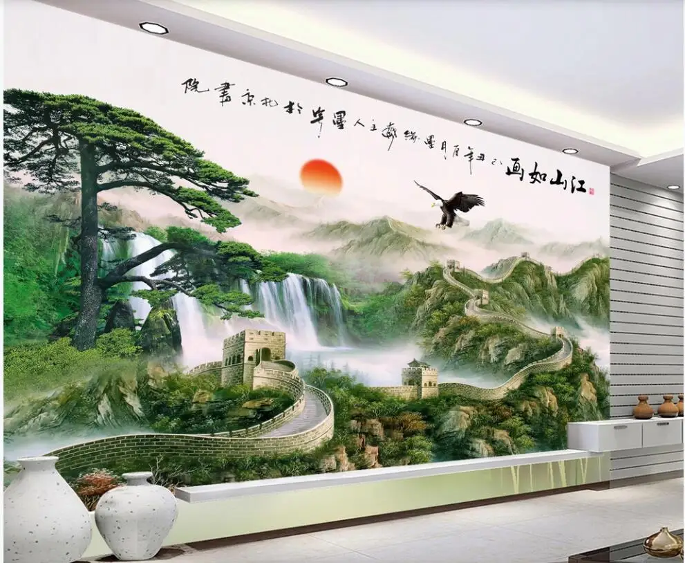 Фотообои 3d в китайском стиле Настенные обои с изображением гор и Великой стены